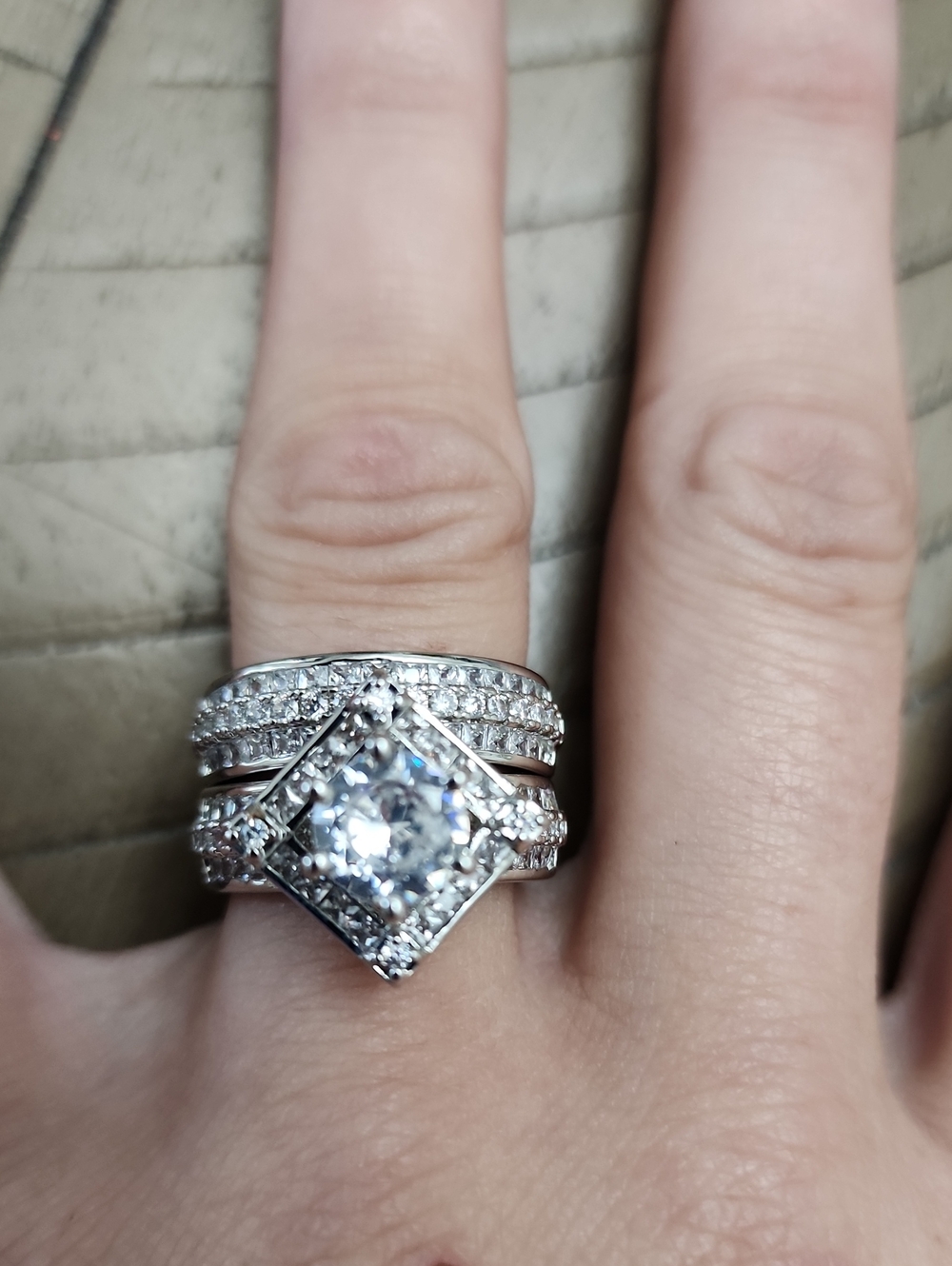 2pcs/Set Cubic Zirconia Inlaid Ring Set, Women's Wedding Engagement Anniversary